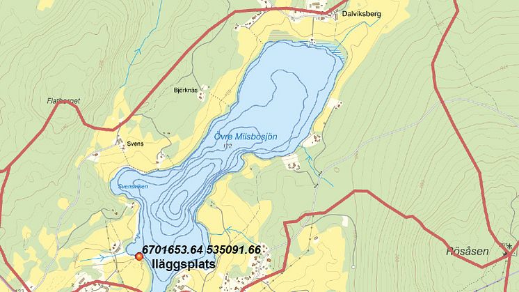 Kartbild Övre Milsbosjön