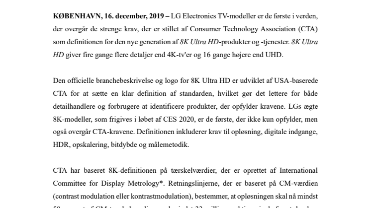 LGs TV’er er først til at overgå den officielle branchedefinition for 8K ULTRA HD-tv'er