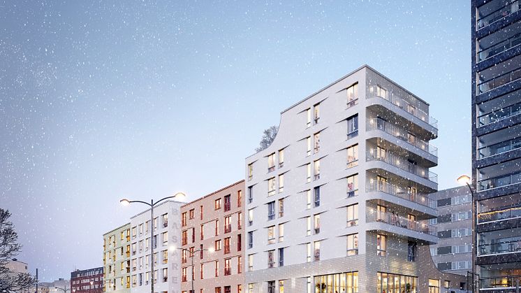 JSB Construction AB har tecknat totalentreprenadavtal med Fastighets AB Balder för upprättande av fyra unika flerfamiljshus i trä i Sundbyberg centrum. Ordervärdet uppgår till 144 miljoner kronor. Bild: Fastighets AB Balder