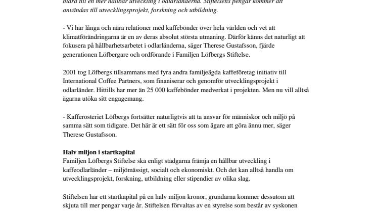 Ny ägarstiftelse ska gynna kaffebönder