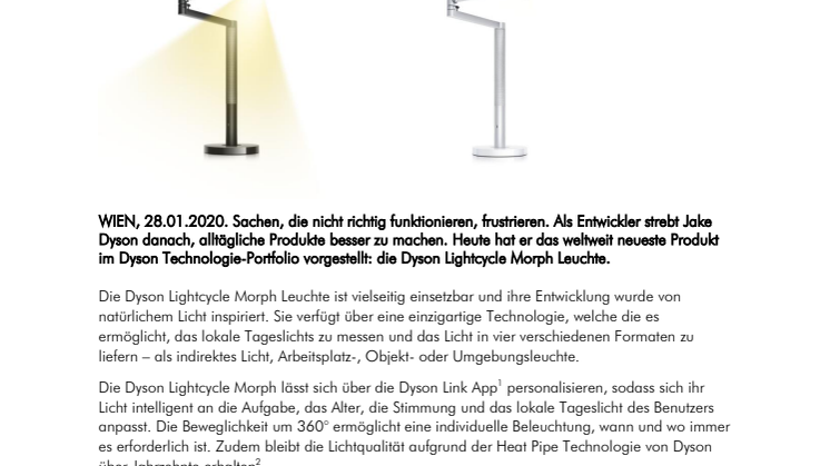 Die neue Dyson Lightcycle Morph Leuchte:  eine Leuchte, vier Möglichkeiten