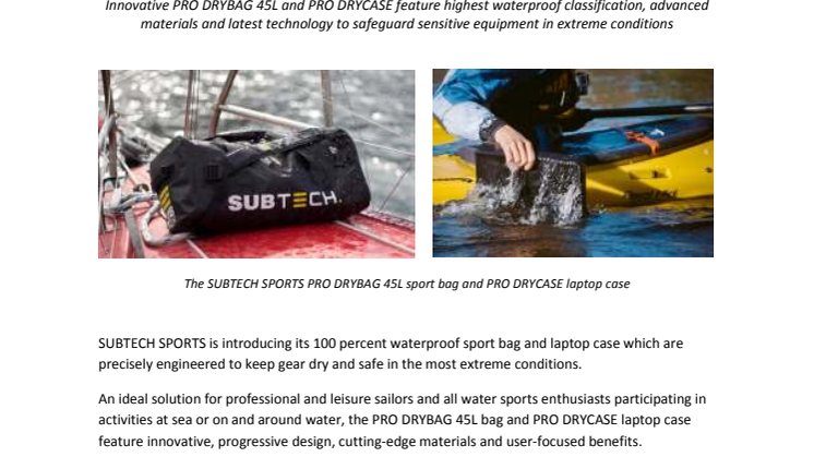 Subtech Sports: Award Winning Sport Bag and Laptop Case by Subtech Sport Provide 100% Waterproof and Shockproof Protection to Keep Gear Dry and Safe On Board