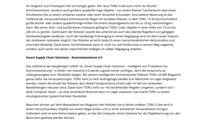 Revolution im Warenlager: Kommissionier-Roboter TORU Cube auf der CeMAT