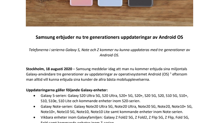 Samsung erbjuder nu tre generationers uppdateringar av Android OS