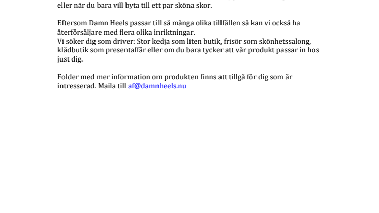 Damn Heels Scandinavia söker åtetförsäljare i Norden