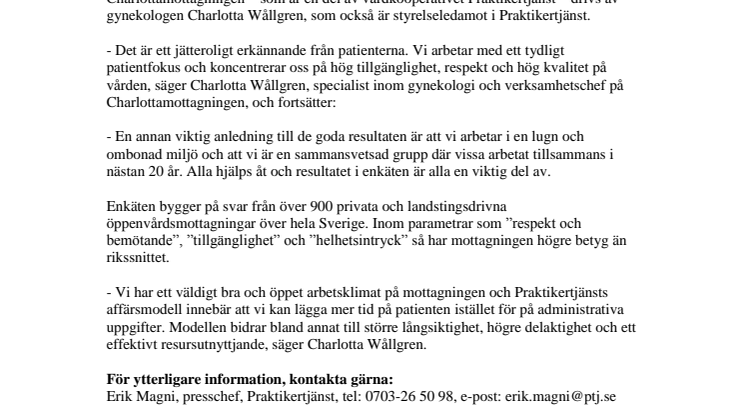Charlottamottagningen i Karlstad är bästa specialistmottagningen i Värmland