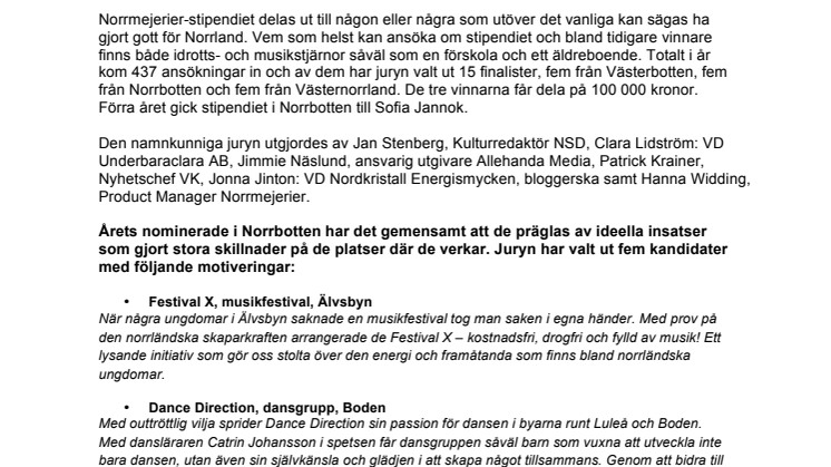 Vem vinner Norrmejerier-stipendiet 2013? -	Norrbottniska eldsjälar gör upp om 33 333 kronor