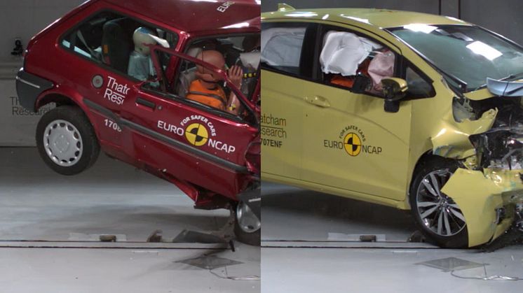 Euro NCAP 20th Anniversary – Thatcham Research crash tests the 1997 Rover 100 and a current Honda Jazz 
