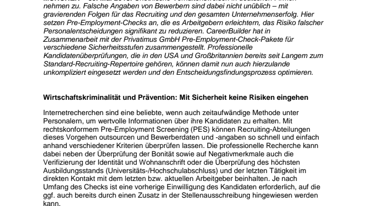 Pre-Employment Screening: CareerBuilder startet Zusammenarbeit mit Privatimus