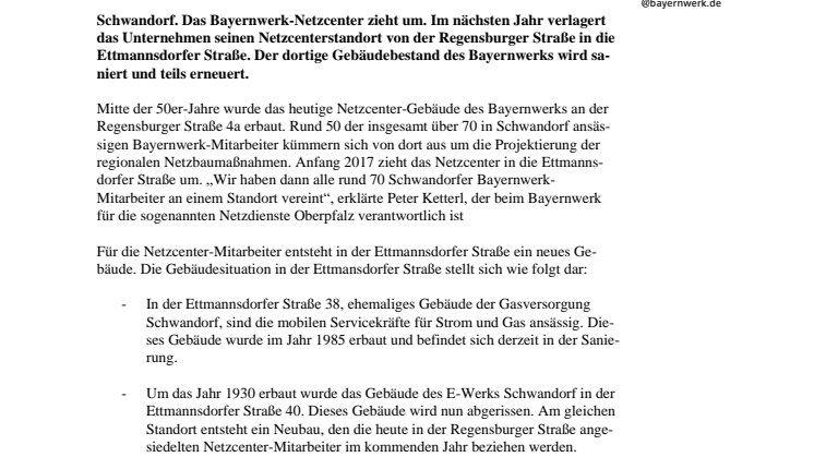 Bayernwerk-Netzcenter Schwandorf zieht um: neues Gebäude in Ettmannsdorfer Straße in Planung