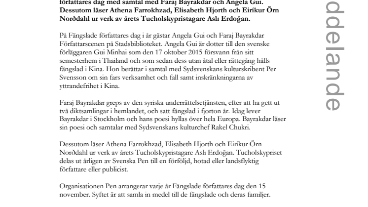 Fängslade författare uppmärksammas på Stadsbiblioteket i Malmö