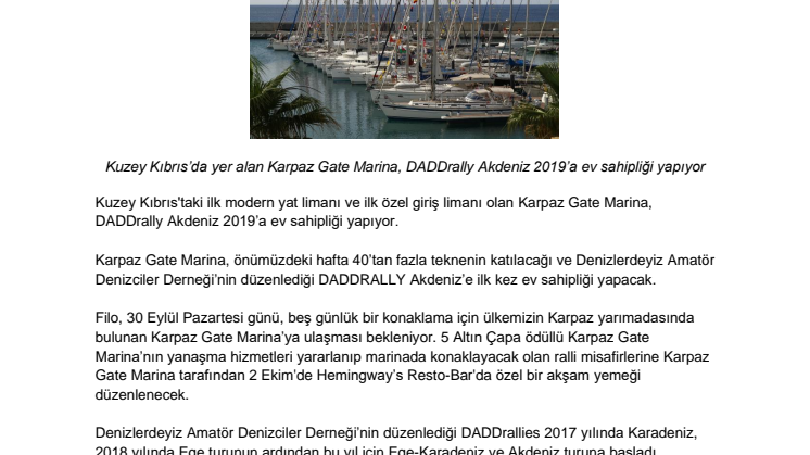 Karpaz Gate Marına İlk Kez Daddrally Akdeniz’i Ağırlıyor