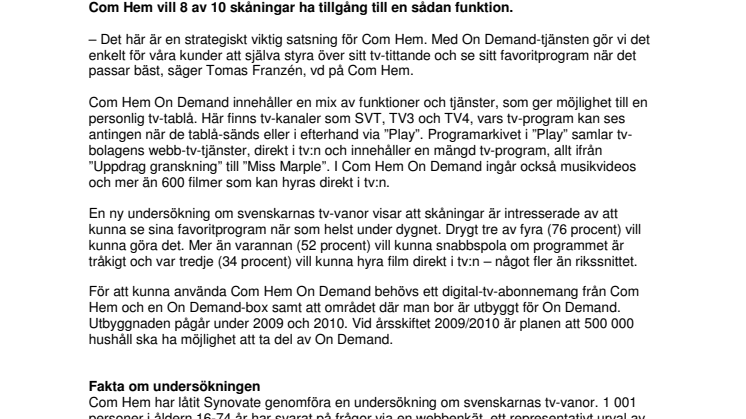 Skåne-premiär – Com Hem först med starta-om-funktion i tv:n
