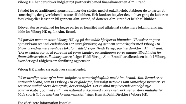 Viborg HK og Alm. Brand indgår partnerskab