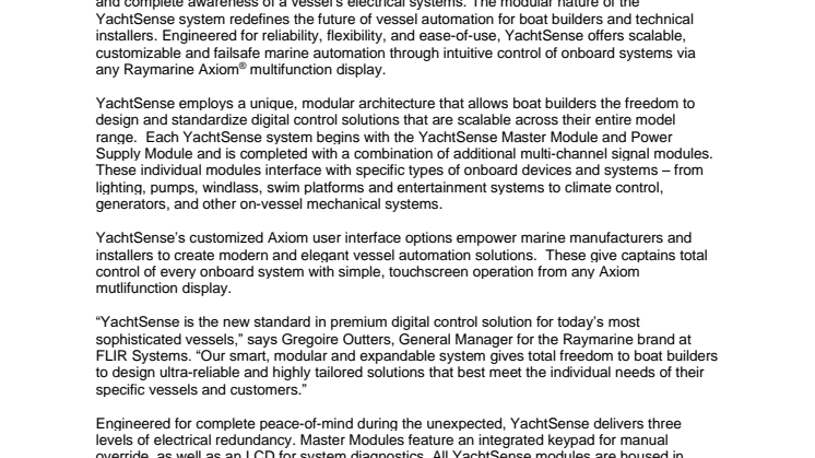 FLIR Systems Introduces Raymarine YachtSense
