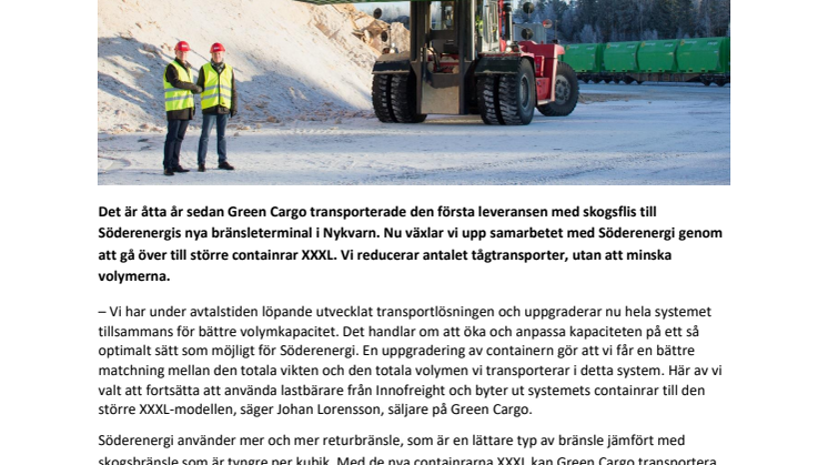 Green Cargo maximerar volymkapaciteten åt Söderenergi med nya XXXL-containrar