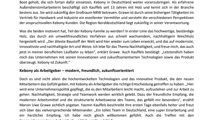  Noch stärker für die Zukunft: Kebony baut Vertriebsteam in Deutschland aus 