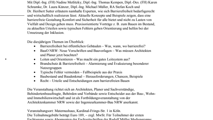 2. Fachtagung „Barrierefrei planen & bauen“ 