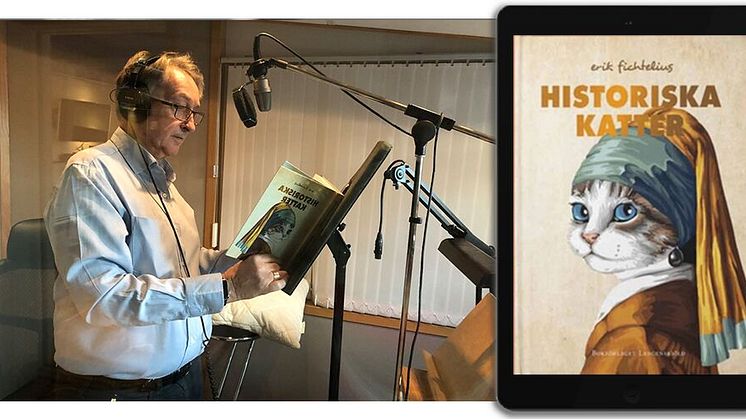 Erik Fichtelius i ljudstudio med Historiska katter