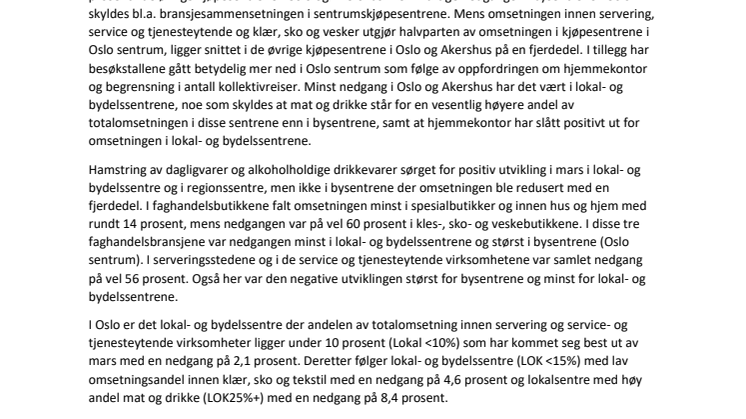 Omsetningsutvikling i kjøpesentrene - mars 2020