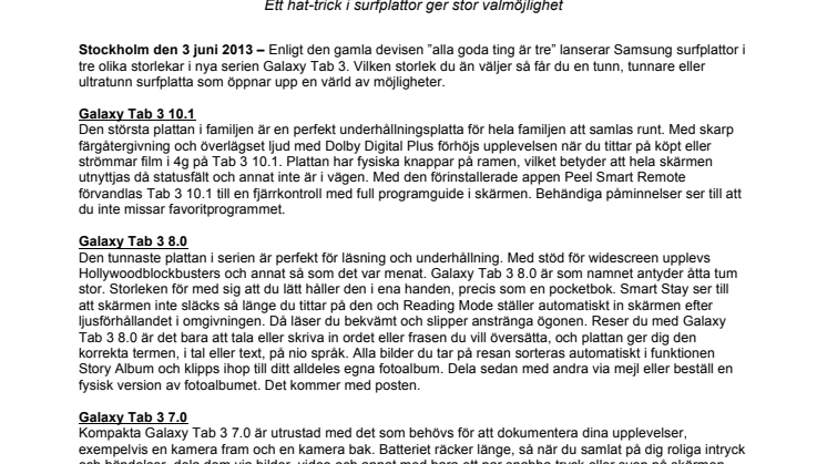 Nu kommer Samsung Galaxy Tab 3 - Ett hat-trick i surfplattor ger stor valmöjlighet