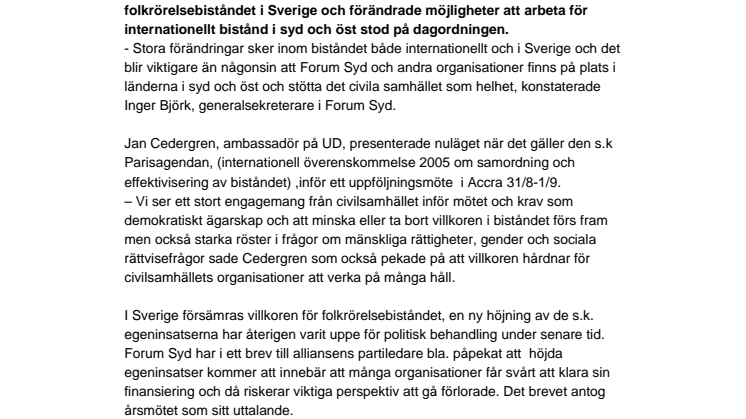 Forum Syds årsmöte: folkrörelserna är viktiga som självständiga aktörer inom biståndet