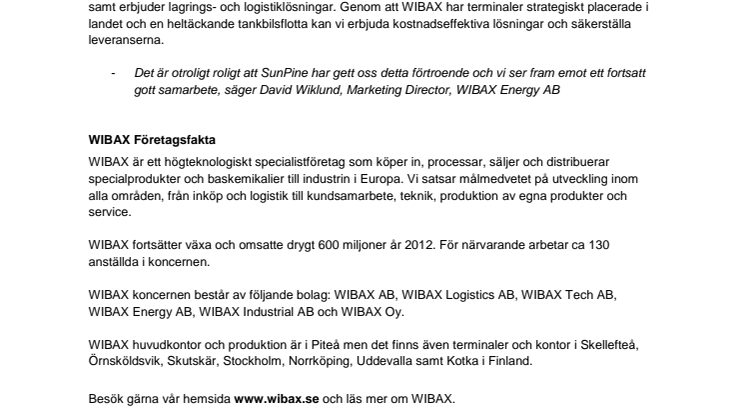 WIBAX i mångmiljonaffär med SunPine
