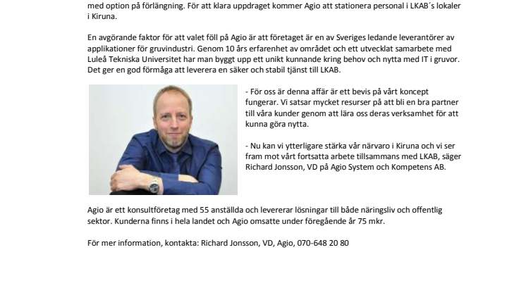 LKAB väljer Agio för sin applikationsdrift