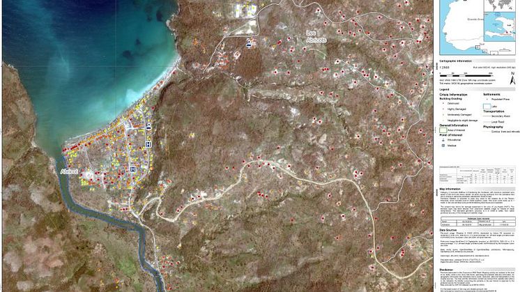 Beispiel einer erstellten Schadenskarte von Haiti (Abricots) © European Commission, Copernicus Emergency Management Service  credits: GAF