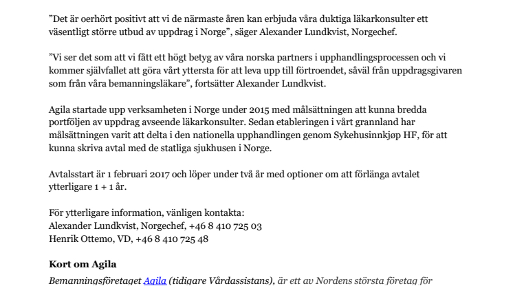 Bemanningsföretaget Agila vinner landsomfattande avtal - bemannar med läkare över hela Norge