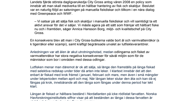 City Gross säljer varken ål eller scampi i jul heller