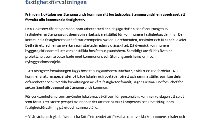 Stenungsundshem och Stenungsunds kommun effektiviserar fastighetsförvaltningen