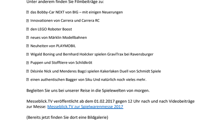 Messeblick.TV auf der Spielwarenmesse 2017