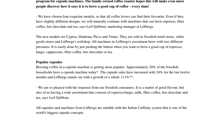 New capsule machines at Löfbergs