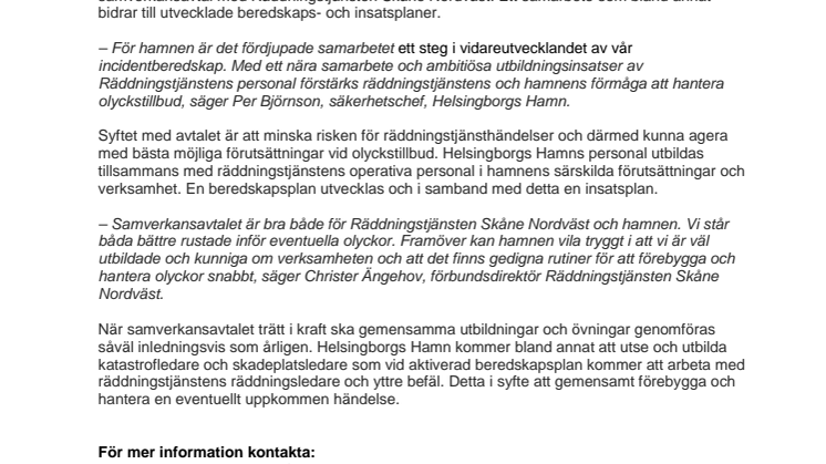Helsingborgs Hamn utökar säkerheten i samarbete med Räddningstjänsten