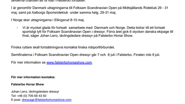 Fortsatta kvalificeringstävlingar till Falsterbo och Folksam Scandinavian Open i hela Skandinavien