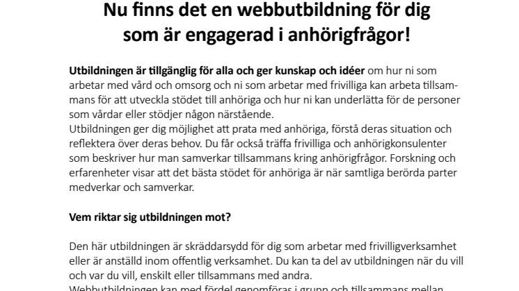 Nu finns det en webbutbildning för dig som är engagerad i anhörigfrågor!