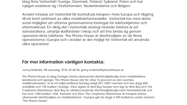 The Phone House i stor affär med Vattenfall