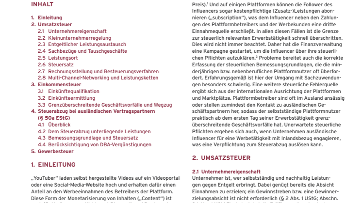 Merkblatt Besteuerung von Influencern, Youtubern und Bloggern