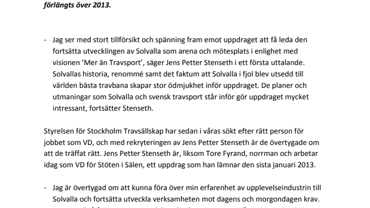 Jens Petter Stenseth ny VD på Solvalla
