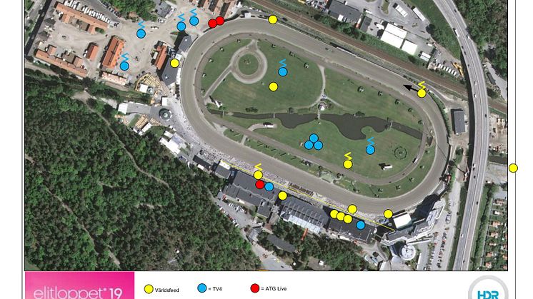 Kartan visar var kamerorna är placerade under Elitloppshelgen