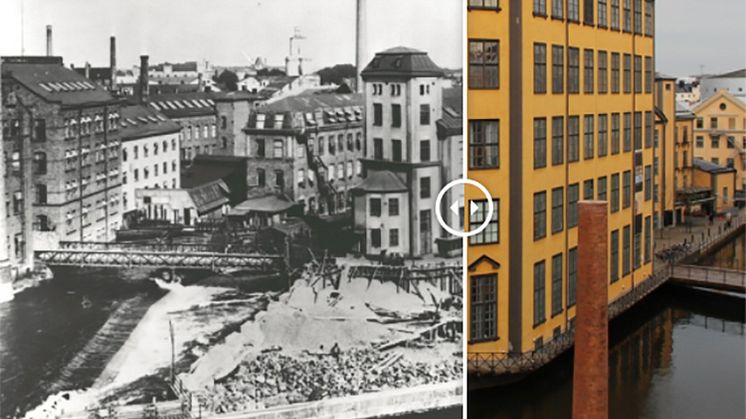 Laxholmen och Strykjärnet. Se denna bild och fler på vår sida om byggnaden (se resurslänk).