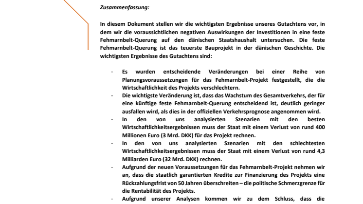 Wirtschaftliche Folgen einer festen Fehmarnbelt-Querung – eine Analyse neuer Voraussetzungen