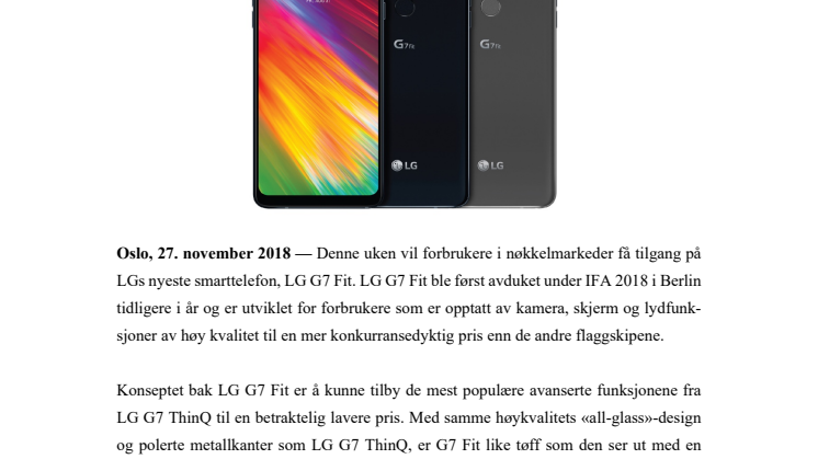 LG G7 Fit tilbyr populære funksjoner fra G-serien  til et bredere publikum