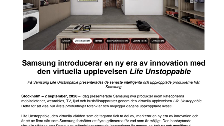 Samsung introducerar en ny era av innovation med den virtuella upplevelsen Life Unstoppable