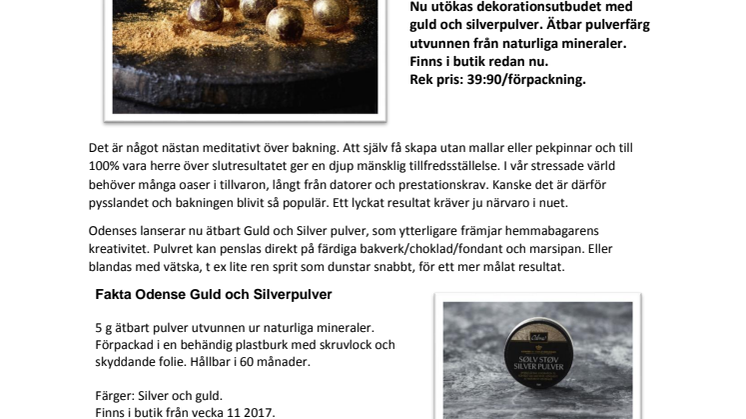Pressrelease Odense silver- och guldpulver. 