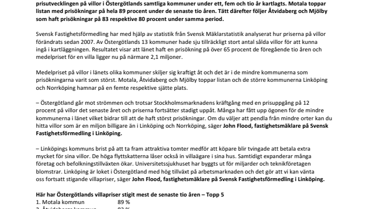 Mäklare i Linköping: ”Östergötland går mot strömmen – fortsatt stadiga prisökningar”