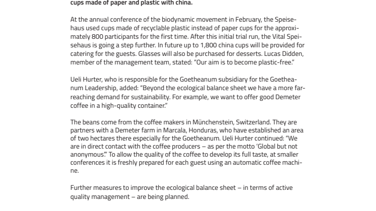 “Our Aim: Zero Plastic”. ​The Vital Speisehaus at the Goetheanum is switching to china