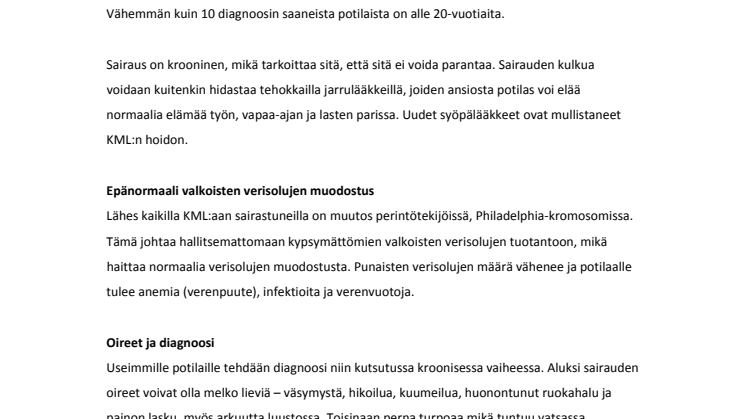 KML-fakta, Finska: Tietoja kroonisesta myelooisesta leukemiasta, KML
