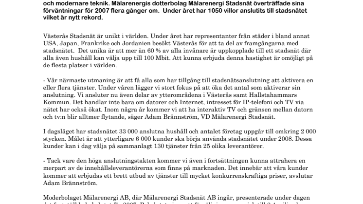 Mälarenergi fortsätter att ansluta fler till världsunikt stadsnät